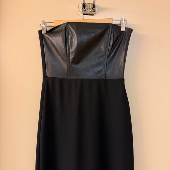 Michelle Mason Black Leather Dress Strapless Fitted Formal Gown Mermaid Maxi 0 - Picture 4 of 10